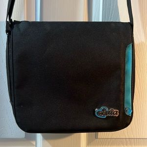 Lula Lifestyle Computer Tote Crossbody Messenger Bag black turquoise 11”
